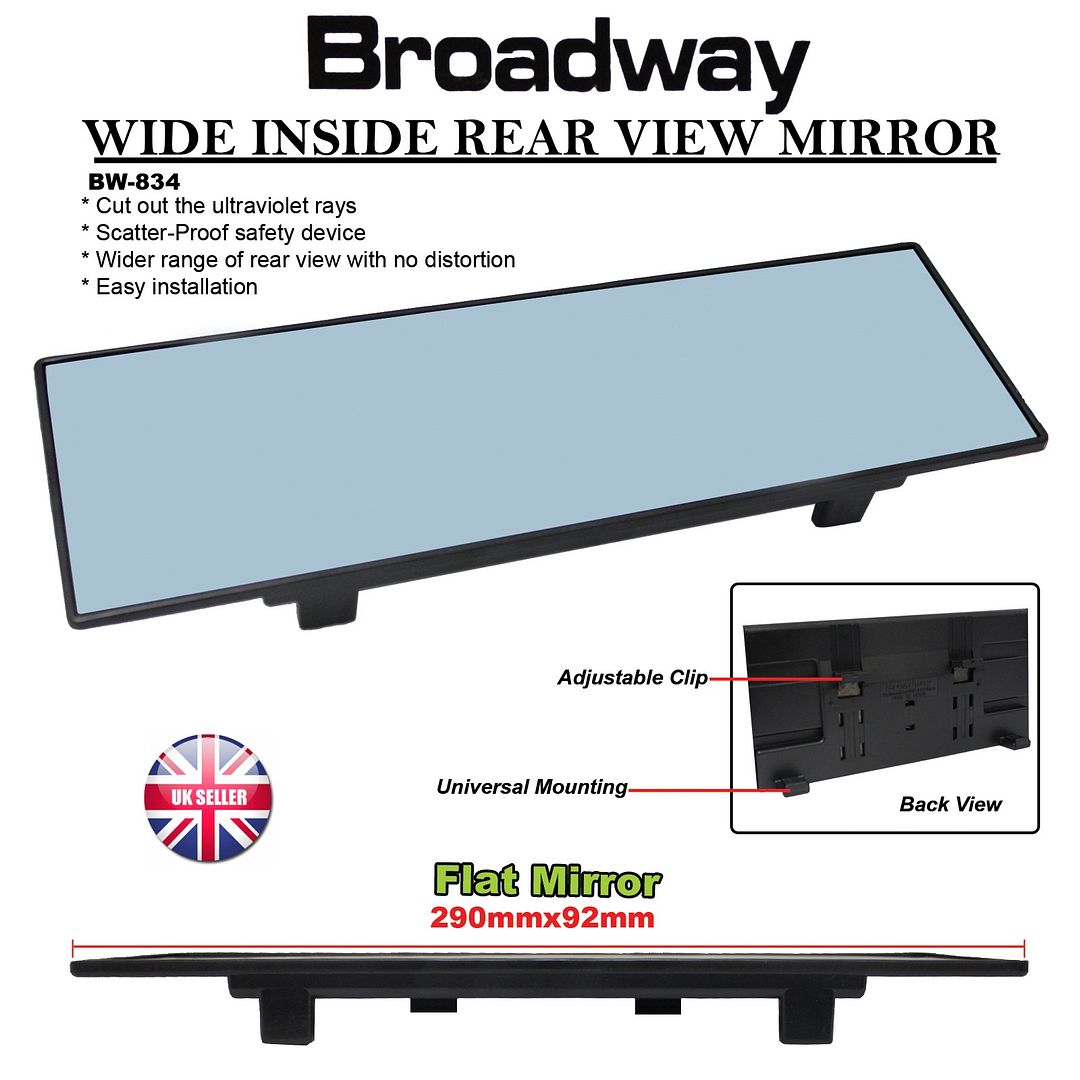 BW834 290mm Broadway Wide Flat Blue Rear View Mirror AntiGlare eBay