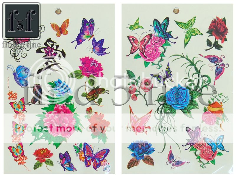 New temporary Tattoo Flower Butterfly Sticker F2279  