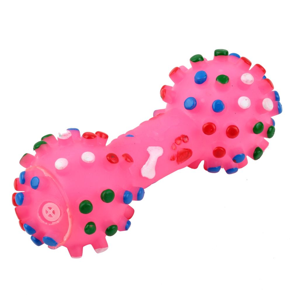 Pet Dog Cat Puppy Color Sound Polka Dot Squeaky Rubber Dumbbell Chewing Toys S9