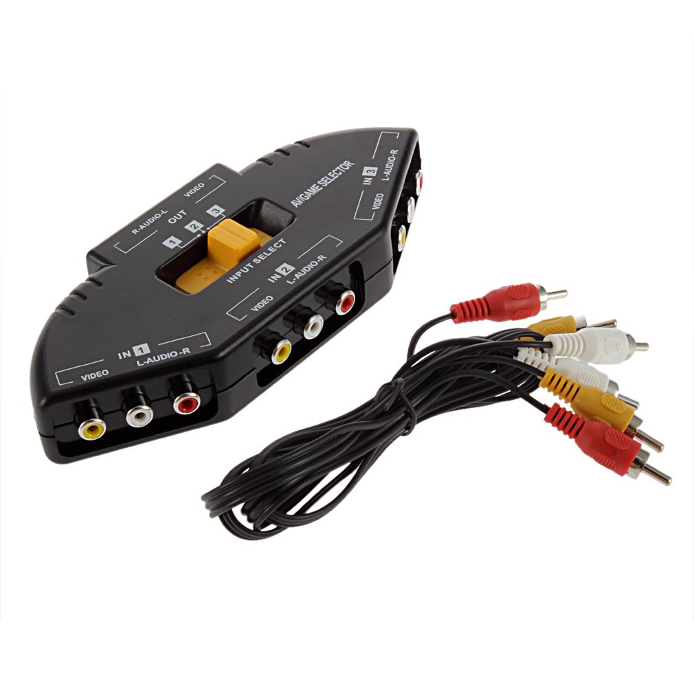 4Colors 3 Way Audio Video AV RCA Switch Selector Box Splitter 3 RCA Cable Dr