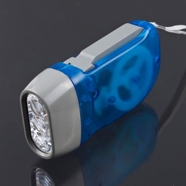 Press Crank Dynamo Wind Up 3 LED Flashlight Torch Light Lamp